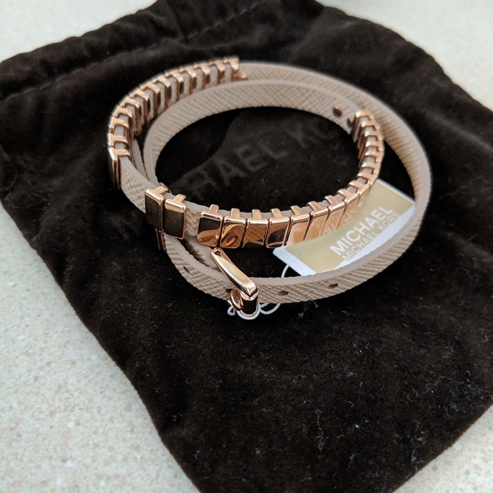 Michael Kors Rose Gold Leather Wrap Bracelet